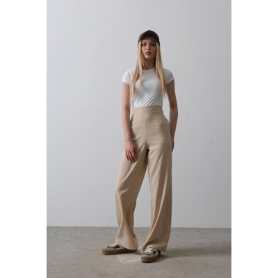 Beli Yarım Lastikli Palazzo Pantolon - Camel Beli Yarım Lastikli Palazzo Pantolon - Camel