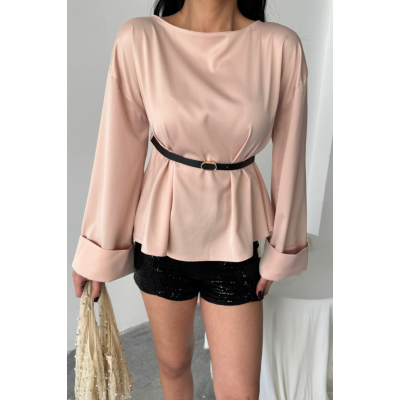 KEMER DETAYLI SATEN BLUZ - Pembe KEMER DETAYLI SATEN BLUZ - Pembe