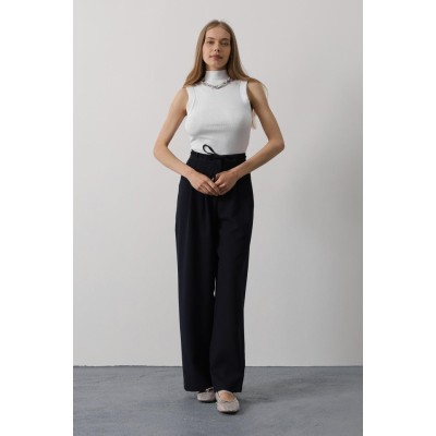 Pileli Bağcıklı Oversize Pantolon - Lacivert Pileli Bağcıklı Oversize Pantolon - Lacivert