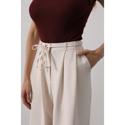 Pileli Bağcıklı Oversize Pantolon - Bej Pileli Bağcıklı Oversize Pantolon - Bej
