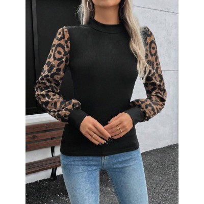 Kadın Uzun Kollu Yarı Balıkçı Yaka Leopar Detaylı Kaşkorse Bluz Kadın Uzun Kollu Yarı Balıkçı Yaka Leopar Detaylı Kaşkorse Bluz
