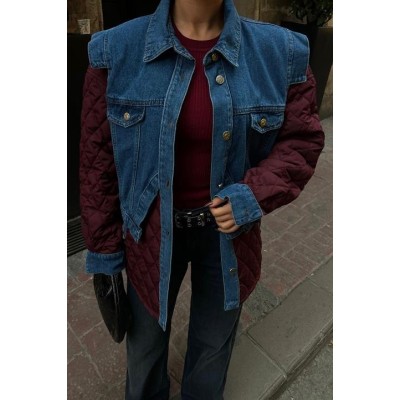 Denim Garnili Kapitone Ceket 7071 Denim Garnili Kapitone Ceket 7071