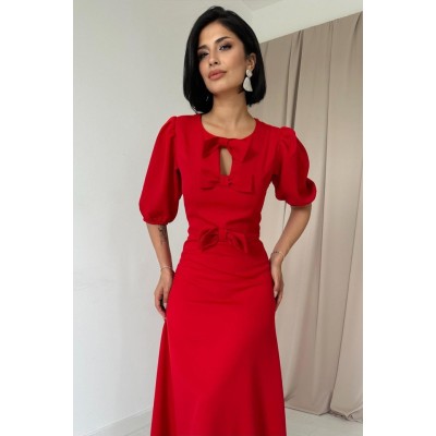 Kırmızı Fiyonklu Midi Elbise Kırmızı Fiyonklu Midi Elbise