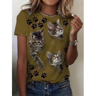 Kadın Kısa Kollu Kedi Ve Pati Baskılı Süprem T-shirt Kadın Kısa Kollu Kedi Ve Pati Baskılı Süprem T-shirt