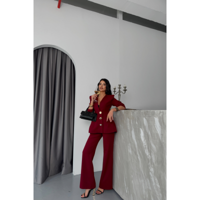 TASARIM CEKET-PANTOLON TAKIM METAL DÜĞME DETAYLI - Bordo TASARIM CEKET-PANTOLON TAKIM METAL DÜĞME DETAYLI - Bordo