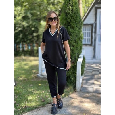 Kadın Kısa Kollu V Yakalı Iki Iplik Bluz Ve Pantolon Ikili Takım Kadın Kısa Kollu V Yakalı Iki Iplik Bluz Ve Pantolon Ikili Takım