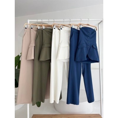 Straplez Büstiyerli Plazzo Pantolonlu Çizgili Takım 10151 Straplez Büstiyerli Plazzo Pantolonlu Çizgili Takım 10151
