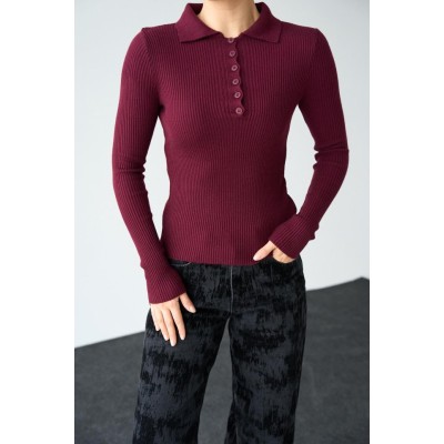 Polo Yaka 6 Düğmeli Kazak - Bordo Polo Yaka 6 Düğmeli Kazak - Bordo