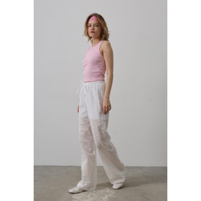 Beli Bağlamalı Brode Pantolon - Beyaz Beli Bağlamalı Brode Pantolon - Beyaz