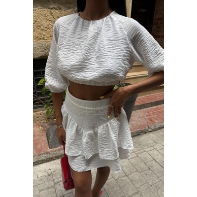 Crop Bluz Ve Kat Kat Etekli Takım 10207 Crop Bluz Ve Kat Kat Etekli Takım 10207