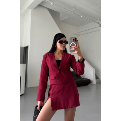 CROP CEKET - KISA ETEK TAKIM - Bordo CROP CEKET - KISA ETEK TAKIM - Bordo