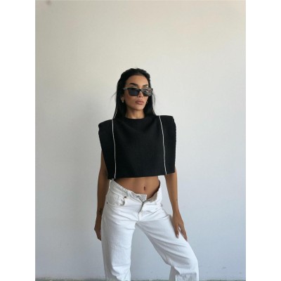 CHANEL VATKALI CROP BLUZ - Siyah CHANEL VATKALI CROP BLUZ - Siyah