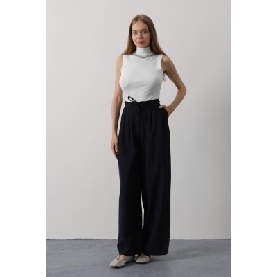 Pileli Bağcıklı Oversize Pantolon - Lacivert Pileli Bağcıklı Oversize Pantolon - Lacivert