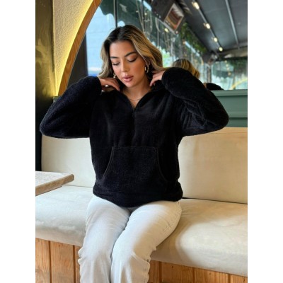 Kadın Uzun Kollu önden Fermuarlı Cepli Peluş Sweat Kadın Uzun Kollu önden Fermuarlı Cepli Peluş Sweat