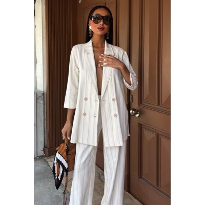 Blazer Ceketli Çizgili Keten Takım 10186 Blazer Ceketli Çizgili Keten Takım 10186