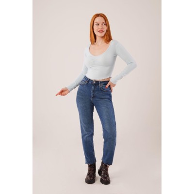 Geniş Yaka Bebe Mavisi Basic Body Bluz Geniş Yaka Bebe Mavisi Basic Body Bluz