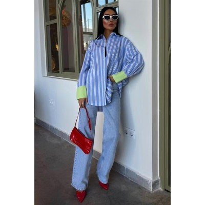 Kolu Manşet Detay Çizgili Oversize Gömlek 3405 Kolu Manşet Detay Çizgili Oversize Gömlek 3405