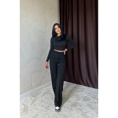 Siyah Bel Büzgülü Pantolon Siyah Bel Büzgülü Pantolon