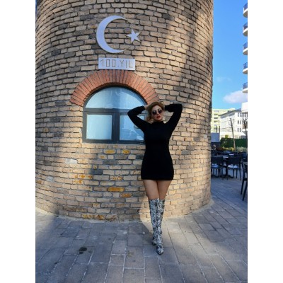 Kadın Uzun Kollu Balıkçı Yaka şardonlu Kaşkorse Elbise Kadın Uzun Kollu Balıkçı Yaka şardonlu Kaşkorse Elbise