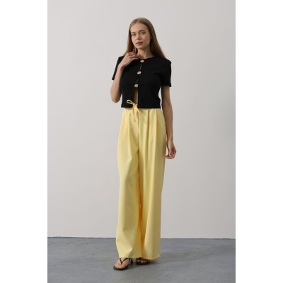 Pileli Bağcıklı Oversize Pantolon - Sarı Pileli Bağcıklı Oversize Pantolon - Sarı