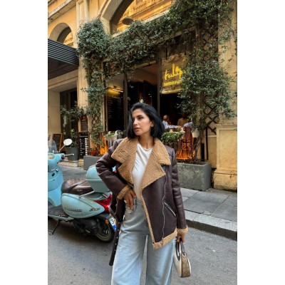 Kahverengi Apoletli Kürklü Ceket Kahverengi Apoletli Kürklü Ceket