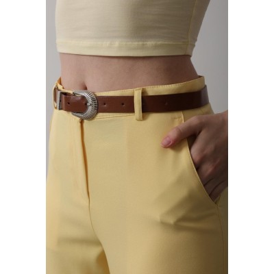 Kemerli Havuç Pantolon - Sarı Kemerli Havuç Pantolon - Sarı