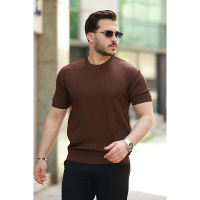 Erkek Bisiklet Yaka Jakarlı Kısa Kollu Tshirt