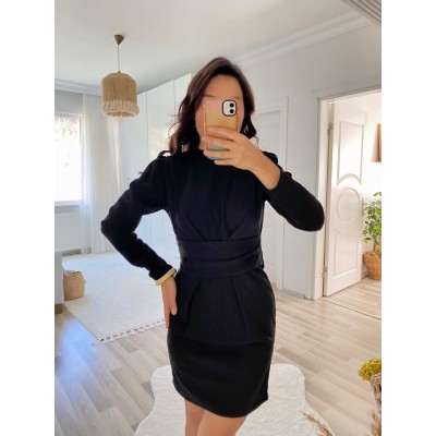 Kadın Uzun Kollu Bisiklet Yaka Bel Kemer Detay Ithal Krep Elbise Kadın Uzun Kollu Bisiklet Yaka Bel Kemer Detay Ithal Krep Elbise