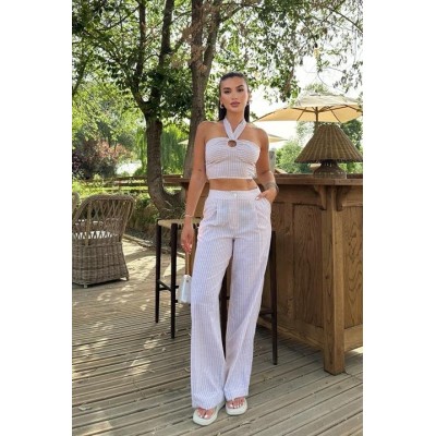 Vesna Keten Çizgili Crop Takım 9806-0025 Vesna Keten Çizgili Crop Takım 9806-0025