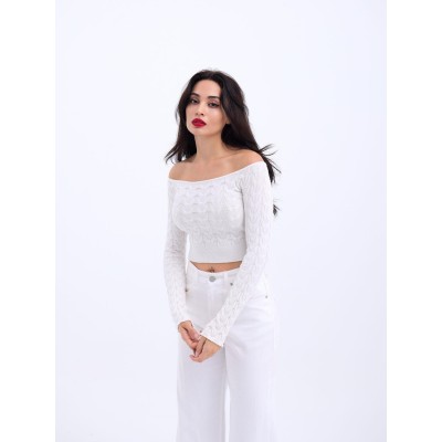 42241 TRİKO KAYIK YAKA CROP-EKRU 42241 TRİKO KAYIK YAKA CROP-EKRU