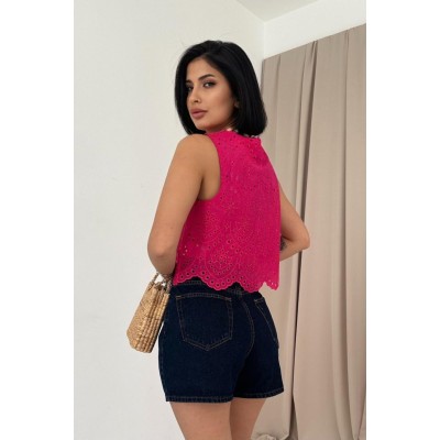 Fuşya Sıfır Kol Brode Bluz Fuşya Sıfır Kol Brode Bluz
