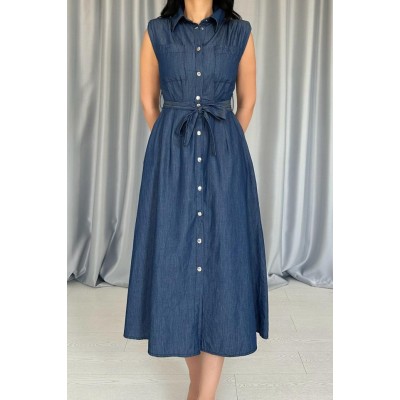 Mavi Tencel Çıtçıtlı Elbise Mavi Tencel Çıtçıtlı Elbise
