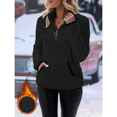 Kadın Uzun Kollu önden Fermuarlı Cepli Peluş Sweat Kadın Uzun Kollu önden Fermuarlı Cepli Peluş Sweat