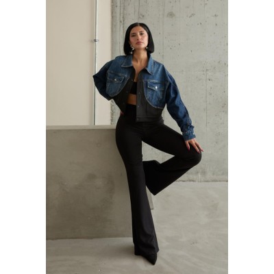Siyah Denim Scuba Garnili Ceket Siyah Denim Scuba Garnili Ceket