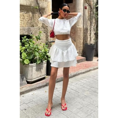 Crop Bluz Ve Kat Kat Etekli Takım 10207 Crop Bluz Ve Kat Kat Etekli Takım 10207