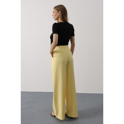 Pileli Bağcıklı Oversize Pantolon - Sarı Pileli Bağcıklı Oversize Pantolon - Sarı