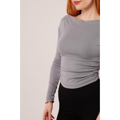 Yaka Detay Uzun Kollu Basic Gri Bluz Yaka Detay Uzun Kollu Basic Gri Bluz