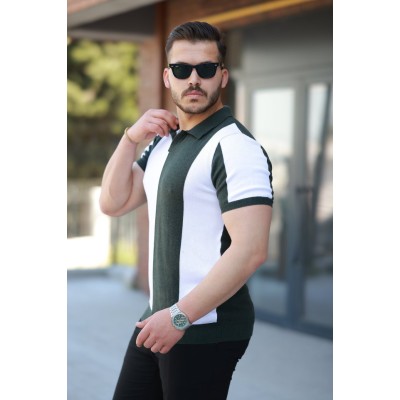 Erkek Kısa Kollu Polo Yakalı Blok Desenli Triko Bluz Erkek Kısa Kollu Polo Yakalı Blok Desenli Triko Bluz