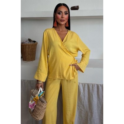 Kruvaze Model Klasik Pantolonlu Çupra Keten Takım 10191 Kruvaze Model Klasik Pantolonlu Çupra Keten Takım 10191