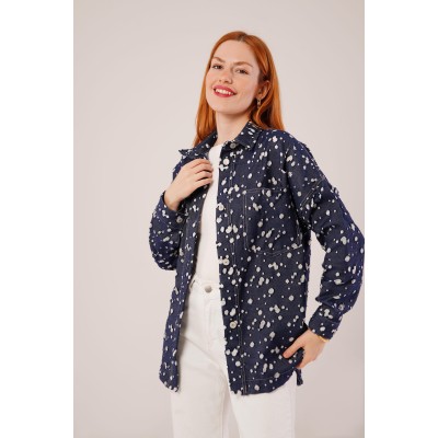 Eskitme Görünümlü Denim Mavi Gömlek Eskitme Görünümlü Denim Mavi Gömlek