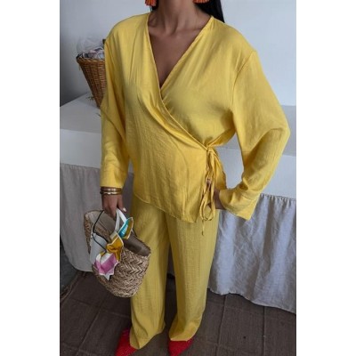 Kruvaze Model Klasik Pantolonlu Çupra Keten Takım 10191 Kruvaze Model Klasik Pantolonlu Çupra Keten Takım 10191