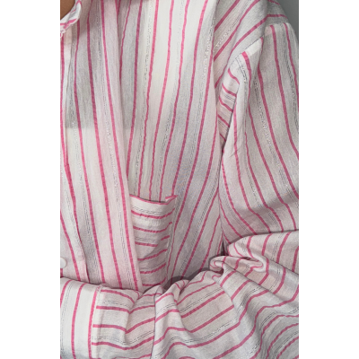 SİMLİ ÇİZGİLİ VUAL GÖMLEK - Pembe SİMLİ ÇİZGİLİ VUAL GÖMLEK - Pembe