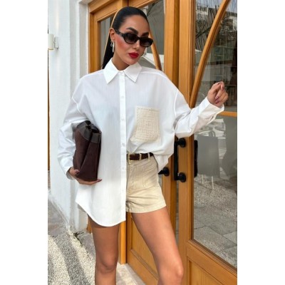 Süzine Cepli Arkası Yırtmaçlı Oversize Gömlek 3420 Süzine Cepli Arkası Yırtmaçlı Oversize Gömlek 3420