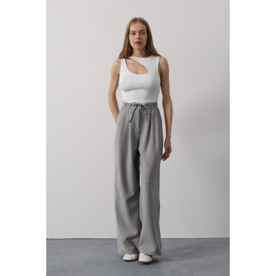 Pileli Bağcıklı Oversize Pantolon - Gri Pileli Bağcıklı Oversize Pantolon - Gri