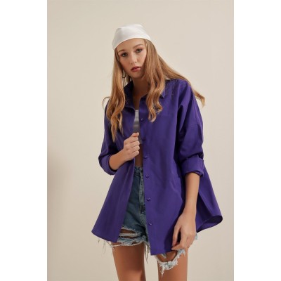 3900 Oversize Uzun Basic Gömlek - Mor 3900 Oversize Uzun Basic Gömlek - Mor