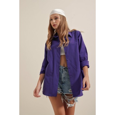 3900 Oversize Uzun Basic Gömlek - Mor 3900 Oversize Uzun Basic Gömlek - Mor