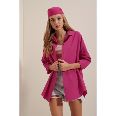 3900 Oversize Uzun Basic Gömlek - Koyu Pembe 3900 Oversize Uzun Basic Gömlek - Koyu Pembe