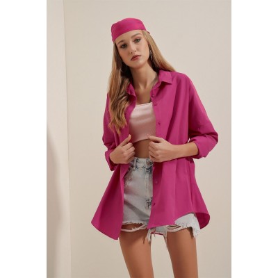 3900 Oversize Uzun Basic Gömlek - Koyu Pembe 3900 Oversize Uzun Basic Gömlek - Koyu Pembe