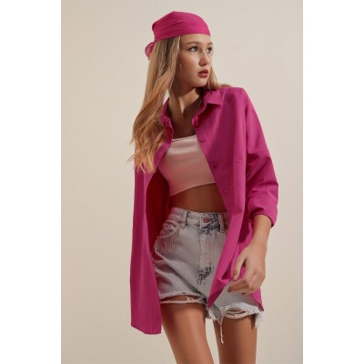 3900 Oversize Uzun Basic Gömlek - Koyu Pembe 3900 Oversize Uzun Basic Gömlek - Koyu Pembe