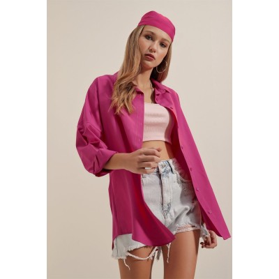 3900 Oversize Uzun Basic Gömlek - Koyu Pembe 3900 Oversize Uzun Basic Gömlek - Koyu Pembe
